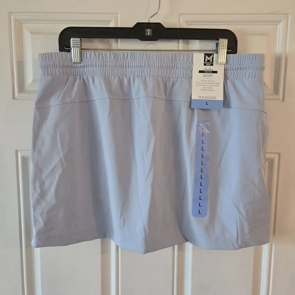 Member's Mark Women's Travel Skort Size L Light Blue Pull On Athletic Golf NWT